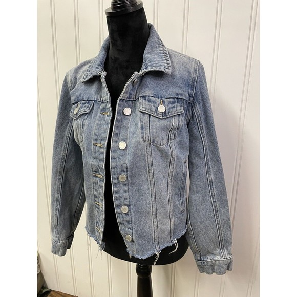 BlankNYC Women's Destructed Jean Jacket Size Medium Low Rider‎ - Picture 3 of 10